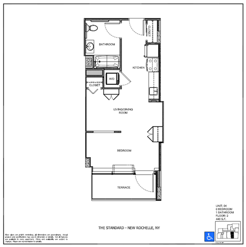Floor plan for studio, 1 bath, 440 sqft